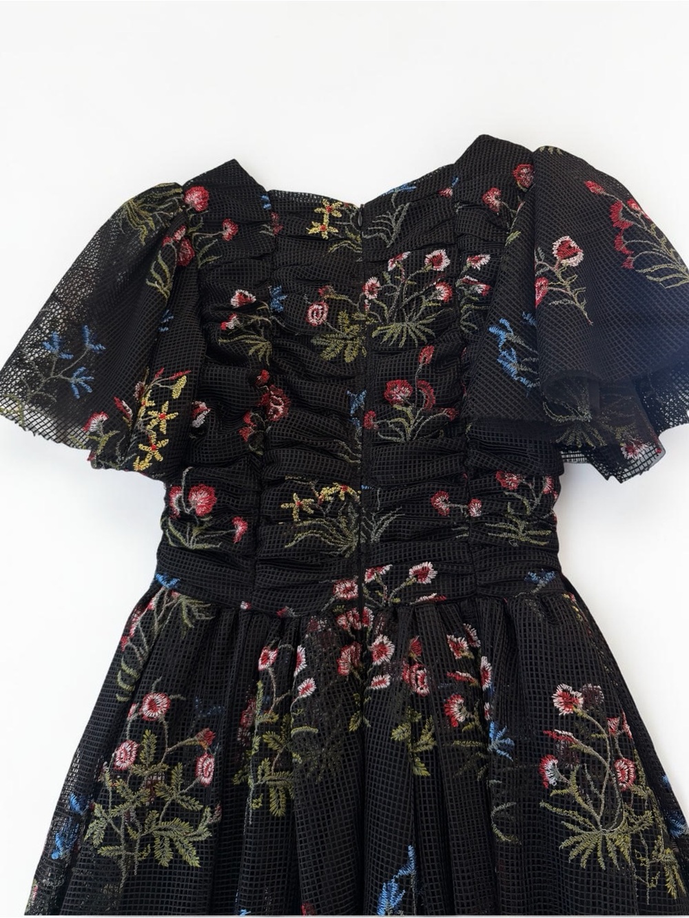 JessaKae Sybil Black Floral Embroidered Flutter Sleeve Midi Dress XS - Picture 8 of 9